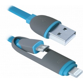 Кабель USB - microUSB/Lightning, Defender USB10-03BP Blue