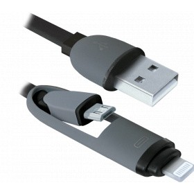 Кабель USB - microUSB/Lightning, Defender USB10-03BP Black