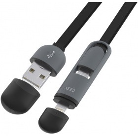 Кабель USB - microUSB/Lightning, 1м, Ritmix RCC-200 Black