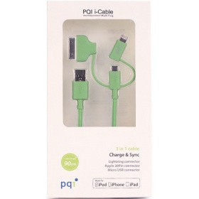 Кабель USB - microUSB/Lightning/30-pin, 0.9м, PQI PQI-iCABLE-MULTIPLUG-GN