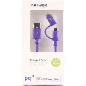 Переходник USB - microUSB/Lightning, 0.9м, PQI PQI-iCABLE-DuPlug90-PP
